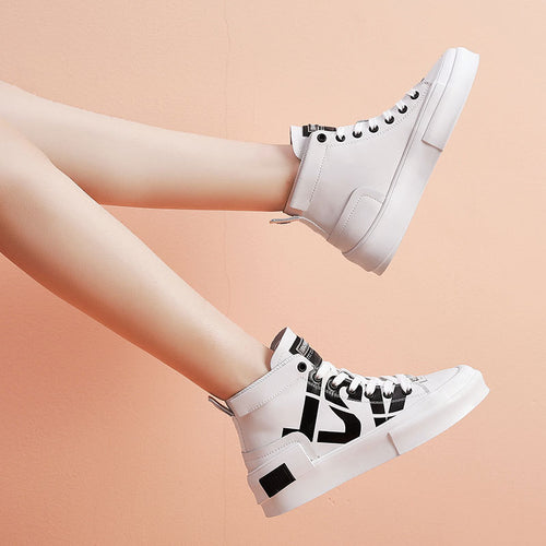 High-top Tide Shoes Korean Casual Lace-up Printed Sneakers HFD806566M