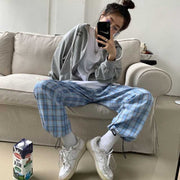 Plaid Drawstring Pants New Plaid High Waist Casual Pants Drawstring Sports Overalls Women