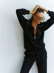 Loose Zip Top Drawstring Trousers Two-piece Set