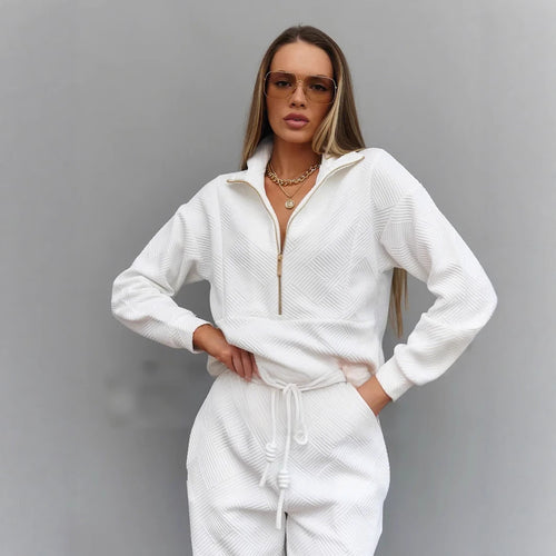 Loose Zip Top Drawstring Trousers Two-piece Set