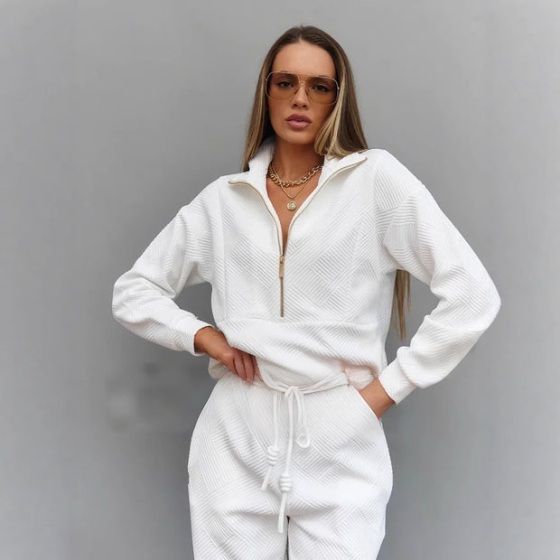 Loose Zip Top Drawstring Trousers Two-piece Set