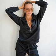 Loose Zip Top Drawstring Trousers Two-piece Set