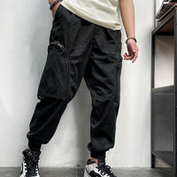 Men's Elastic Waist Zipper Big Pockets Drawstring Sports Cargo Pants
