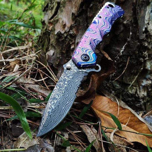 Stainless Steel Outdoor Tool Damascus Grain Folding Blade 