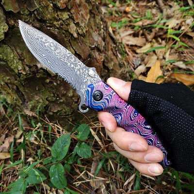 Stainless Steel Outdoor Tool Damascus Grain Folding Blade