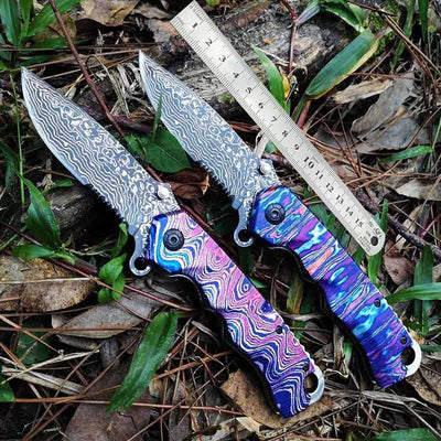 Stainless Steel Outdoor Tool Damascus Grain Folding Blade 