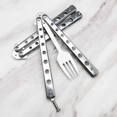 Stainless Steel Practice Butterfly Knife Folding End Blade