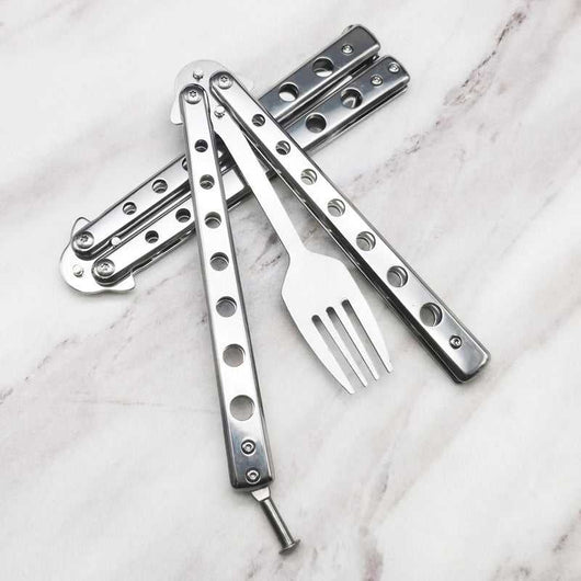 Stainless Steel Practice Butterfly Knife Folding End Blade