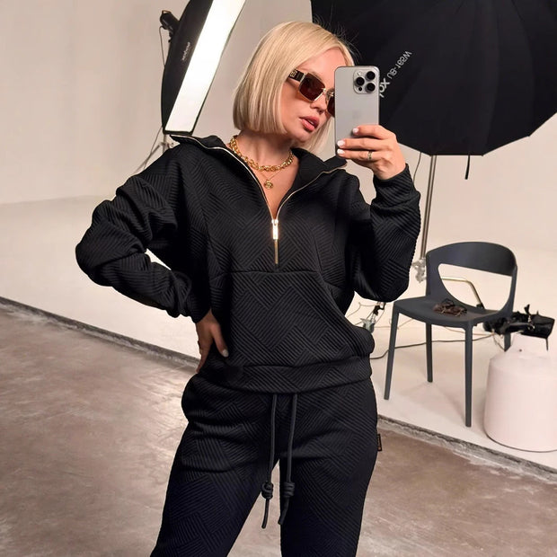 Loose Zip Top Drawstring Trousers Two-piece Set