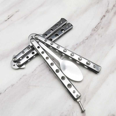 Stainless Steel Practice Butterfly Knife Folding End Blade