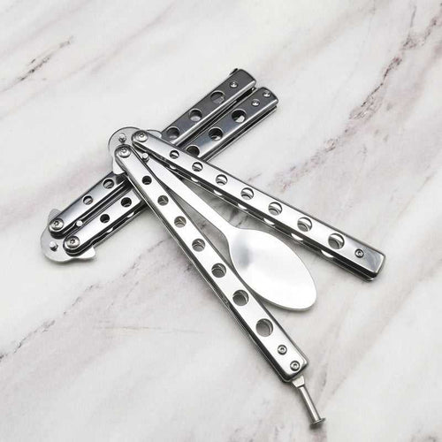 Stainless Steel Practice Butterfly Knife Folding End Blade