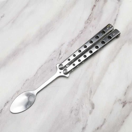Stainless Steel Practice Butterfly Knife Folding End Blade