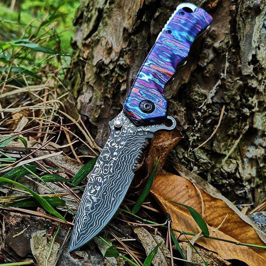 Stainless Steel Outdoor Tool Damascus Grain Folding Blade 