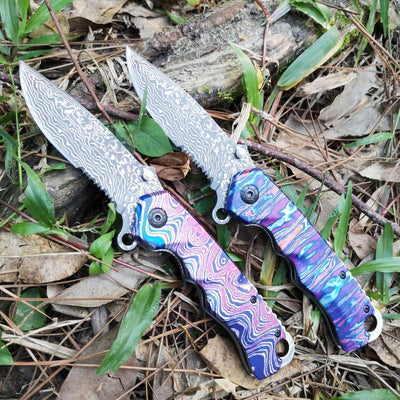 Stainless Steel Outdoor Tool Damascus Grain Folding Blade 