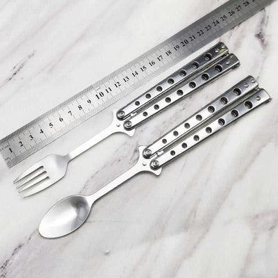 Stainless Steel Practice Butterfly Knife Folding End Blade