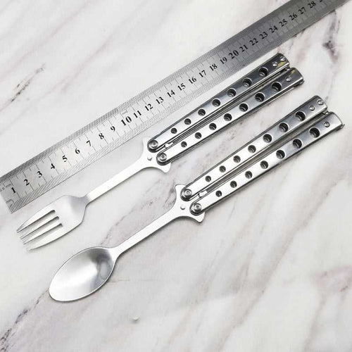 Stainless Steel Practice Butterfly Knife Folding End Blade