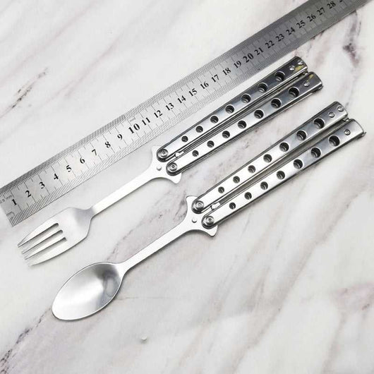 Stainless Steel Practice Butterfly Knife Folding End Blade