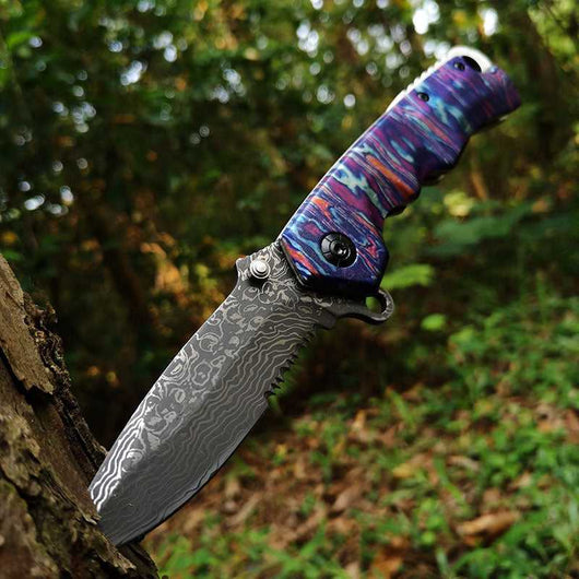Stainless Steel Outdoor Tool Damascus Grain Folding Blade 