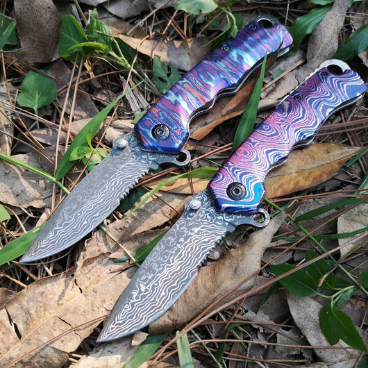 Stainless Steel Outdoor Tool Damascus Grain Folding Blade 