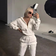 Loose Zip Top Drawstring Trousers Two-piece Set